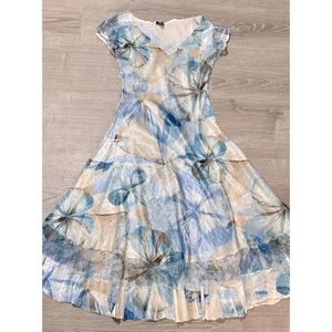 Komarov Floral Crinkle Satin Midi Dress